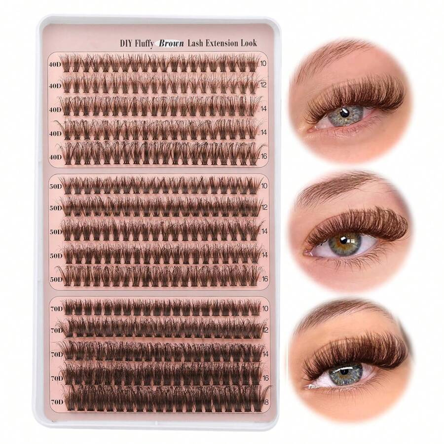 300pcs Brown False Eyelashes Natural Thick Fluffy Cartoon Cat Lash Clusters Eyelash Extensions 40D+50D+70D 10-18mm DIY Lash Individual Lashes Lash Clusters, Eyelash Clusters, Individual Eyelashes, Lashes, Fake Lashes - D - View 1