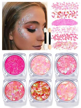 8 PZAS (1 gel glitter multicolor + 2 aplicadores de esponja) Kit de maquillaje de arte corporal, incluye brillos de maquillaje, geles, pinceles para rostro, cabello, festivales, fiestas, regalos