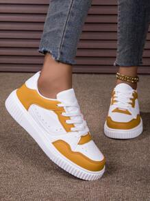 Sneaker casual da donna per tutte le stagioni, sneaker leggere antiscivolo rosso, giallo e verde, sneaker con platform, scarpe da donna a punta tonda con lacci