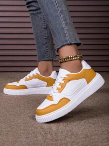 Sneaker casual da donna per tutte le stagioni, sneaker leggere antiscivolo rosso, giallo e verde, sneaker con platform, scarpe da donna a punta tonda con lacci
