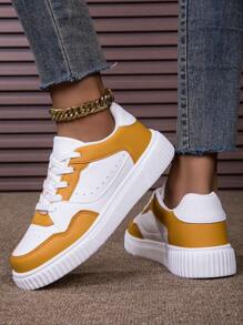 Sneaker casual da donna per tutte le stagioni, sneaker leggere antiscivolo rosso, giallo e verde, sneaker con platform, scarpe da donna a punta tonda con lacci