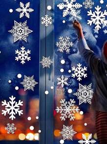 3 套圣诞雪花窗贴，静电贴纸，适用于圣诞主题派对装饰，圣诞节 - 白色 - 查看 6
