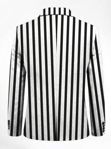 Men's Black And White Striped Casual Suit, Everyday Casual, Outdoor Casual Blazer - Black - View 5