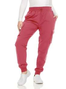 Women's Cargo Scrub Jogger Pants – 4-Way Stretch, Elastic Waist, Multiple Utility Pockets, Wrinkle-Resistant, Workwear For Nurses & Healthcare Professionals - Màu Hồng Tươi - Xem 5