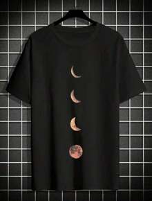 Basic Moon Phases T-Shirt (FRONT) Men's Women's Cotton Shirt Reinforced Stitching Unisex StreetWear - 黑色 - 查看 2