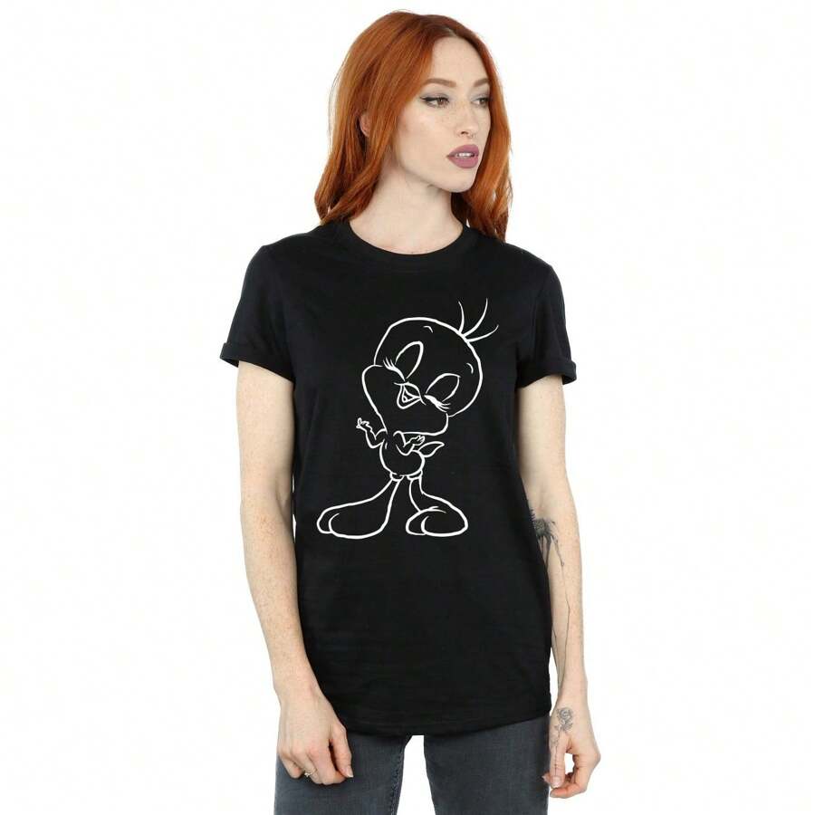 Camiseta de novio de algodón con silueta de Piolín para mujer/dama de Looney Tunes (negro) - Negro - Ver 1