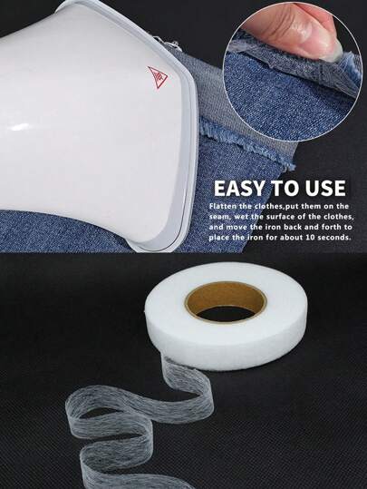 64 metri/rolă, material adeziv față-verso, nețesut, pentru căptușeală - de lungă durată, perfect pentru cusut și tivuri DIY, termoadeziv, versatil, alb, vară, școală