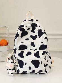 1个经典百搭大容量背包，适合返校季，带笔记本电脑隔层，时尚多功能背包，通体奶牛印花图案，高品质可折叠设计，附赠毛绒奶牛挂件，双拉链，休闲旅行背包，适合毕业生、男士、女士、青少年/青年，也适合户外旅行和青少年使用，另附休闲奶牛印花女士钱包。 - 彩色 - 查看 15