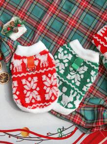 New Autumn/Winter Christmas Style Plush Sweatshirts With Leash Clip For Cats & Small Dogs, Short - Green - View 3