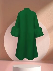 Đầm dài vừa phải, cổ đứng, tay đèn lồng, màu trơn, giản dị, thanh lịch, ngọt ngào, nhẹ nhàng dành cho nữ mùa hè - màu xanh lá - Xem 3