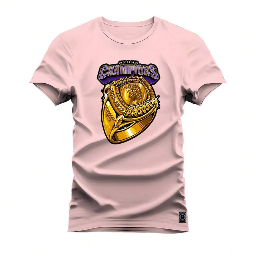 Nexstar Unisex Cotton Comfortable Champions Ring Printed T-Shirt - 淺粉色 - 查看 1