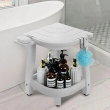 1 Pc Square Plastic Wood Storage Bench, Indoor Waterproof Storage Bench, Bathroom Bench With Storage Space, Suitable For Storage Items, Large Size - 白色 - 查看 1