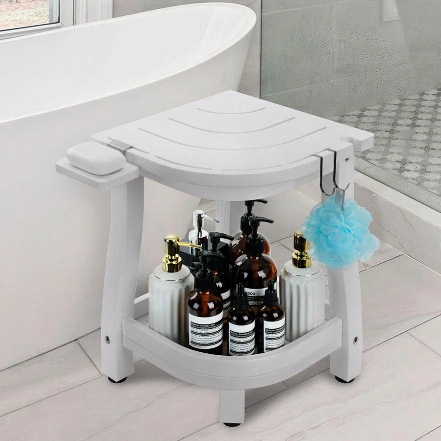 1 Pc Square Plastic Wood Storage Bench, Indoor Waterproof Storage Bench, Bathroom Bench With Storage Space, Suitable For Storage Items, Large Size - 白色 - 查看 1