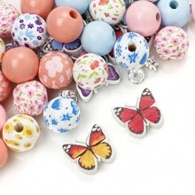 10-68pcs Natural Colorful Butterfly Sunflower Flowers Bee Wooden Bead Crystal Spacer Bead With Beadable Ballpoint Pen Accessories Production Kit DIY Jewelry Making Garland Necklaces Bracelet Keychain Pen Bead Valentines