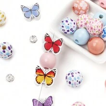 10-68pcs Natural Colorful Butterfly Sunflower Flowers Bee Wooden Bead Crystal Spacer Bead With Beadable Ballpoint Pen Accessories Production Kit DIY Jewelry Making Garland Necklaces Bracelet Keychain Pen Bead Valentines