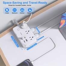 JcBlaon Extension Cord 5/10ft, Surge Protector Power Strip With 6 Widely Outlets 4 USB Ports(2 USB C), Flat Plug, Wall Mount Outlet Extender, 1050 Joules, 5/10 Ft Long Braided Power Cord For Indoor Home Office, Dorm Room Essentials - 查看 3