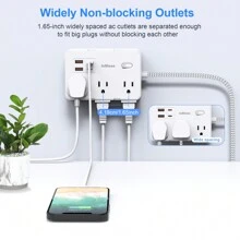 JcBlaon Extension Cord 5/10ft, Surge Protector Power Strip With 6 Widely Outlets 4 USB Ports(2 USB C), Flat Plug, Wall Mount Outlet Extender, 1050 Joules, 5/10 Ft Long Braided Power Cord For Indoor Home Office, Dorm Room Essentials - 查看 5