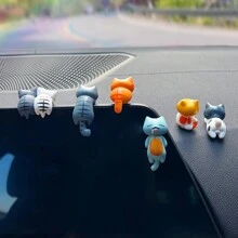 6pcs/Set Cute Back View Cat Healing Style Car Interior Dashboard Screen Cartoon Figurine Decoration - Multicolor - View 2
