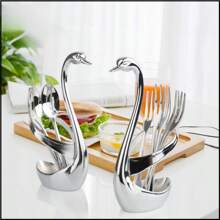 1 件天鹅底座水果叉和不锈钢筷子架套装，餐厅/酒店装饰餐具收纳架圣诞礼物 - 彩色 - 查看 7