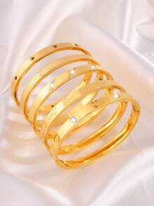 5件轻奢时尚100颗高端百搭不锈钢竹节单排钻石滴水手链套装适合节日送礼和日常佩戴 - 手鐲套裝(5pcs) - 查看 8