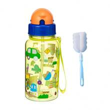 1pc 500ml Cute Cartoon Print Water Bottle With Straw For School Leak Proof & Easy Clean & Carry Handle, For Outdoor, Camping