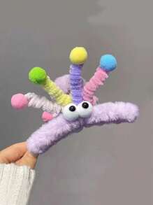 1 pieza Pinza de pelo con forma de pequeño monstruo pulpo esponjoso y de colores lindos para mujer, pinza de pelo divertida, accesorio de pelo apto para recogidos, uso diario y Halloween, ideal para otoño/invierno - Multicolor - Ver 4