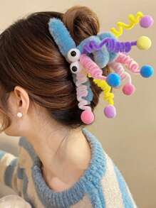 1 pieza Pinza de pelo con forma de pequeño monstruo pulpo esponjoso y de colores lindos para mujer, pinza de pelo divertida, accesorio de pelo apto para recogidos, uso diario y Halloween, ideal para otoño/invierno - Multicolor - Ver 3