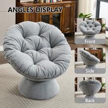 Modern 360° Swivel Chair, Chenille Upholstered Papasan Chair With Tufted Backrest, Comfy Round Swivel Barrel Chair With Iron Base, Oversized Reading Chair For Balcony - Màu Xám nhạt - Xem 6