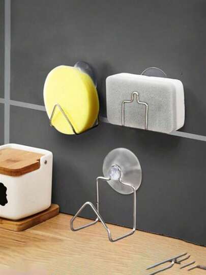 Estante portátil de acero inoxidable con ventosa para secar platos, estante para escurridor, soporte para esponja y paño de limpieza, para fregadero