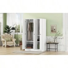 3-Door Shutter Wardrobe With Shelves, White