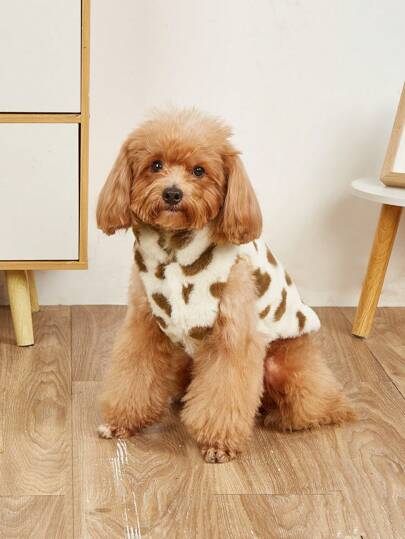 Casaco Outono/Inverno com Pele de Coelho Falso, Padrão de Coração, Coleira com Argola em D, Design Quente e Espesso de Camada Dupla