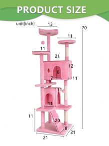 Cat Tree For Indoor Cats, 69.3 Inch Multi-Level Cat Furniture Condo For Cats, Top Padded Perches, Sisal Scratching Posts And Hanging Toys, Large Cat Pet Activity Structure - 粉色 - 查看 5