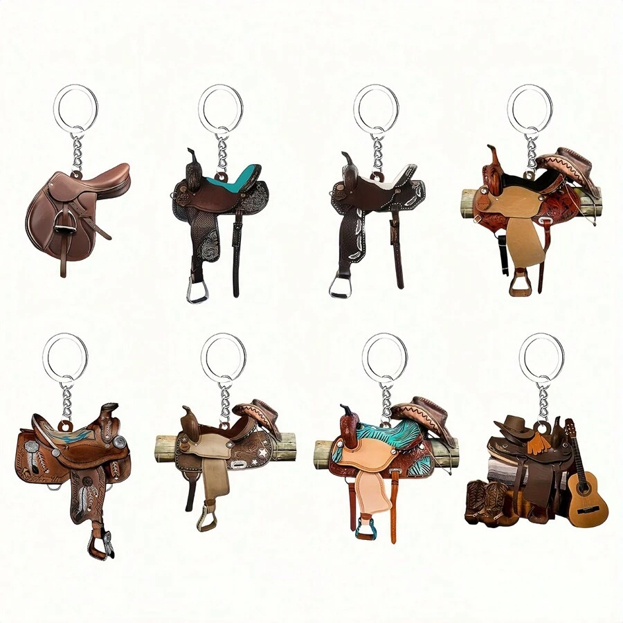1pc Silver-Color Western Style Saddle Keychain - Multipurpose Rearview Mirror Charm - Cowboy Themed Novelty Gift - No Battery Needed Decorative Keyring - Multicolor - View 1