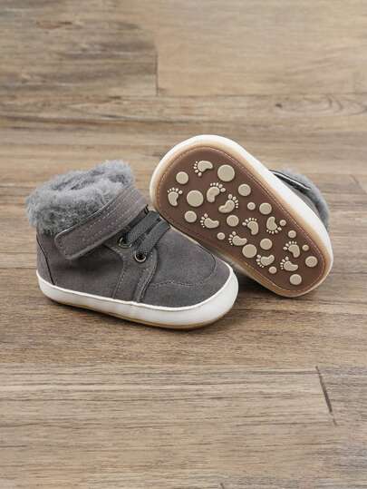1 par de zapatillas térmicas con diseño de para niños/niñas pequeños, suela antideslizante, zapatos de invierno para caminar de bebé/lactante (0-1 años)