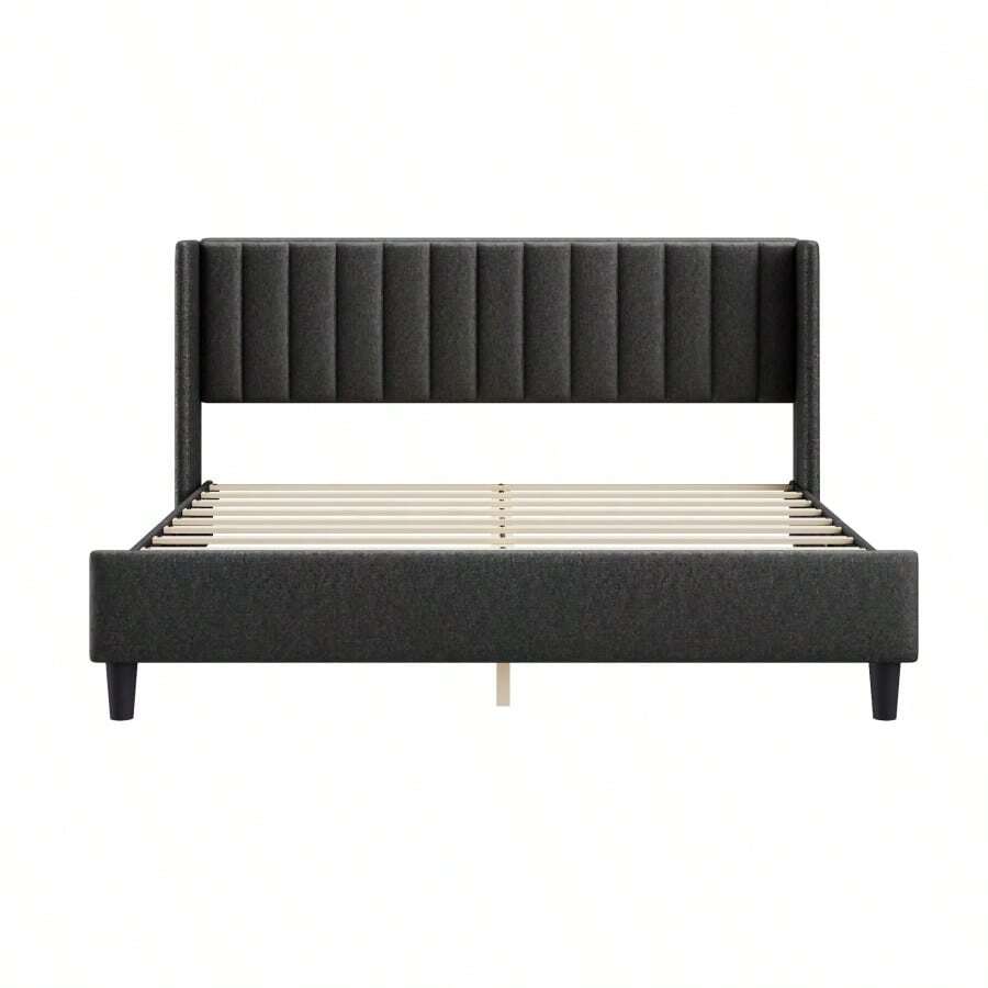 King Size Upholstered Platform Bed Frame With Headboard, Mattress