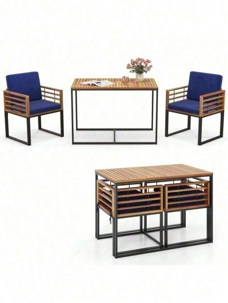 3PCS Patio Outdoor Garden Dining Set W/2 Acacia Wood Armchairs And Dining Table - 1 - 查看 1