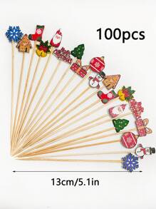 100pcs/Pack New Christmas Cocktail Sticks With Santa Claus, Christmas Tree, Letter, Christmas Gift, Snowman & Fruit Designs, Suitable For Christmas Party, Dinner, Bar Decorations, Halloween, Halloween Decoration - Multicolor - View 3