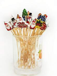 100pcs/Pack New Christmas Cocktail Sticks With Santa Claus, Christmas Tree, Letter, Christmas Gift, Snowman & Fruit Designs, Suitable For Christmas Party, Dinner, Bar Decorations, Halloween, Halloween Decoration - Multicolor - View 6