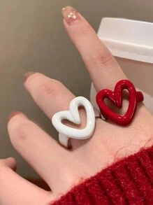 1 件时尚小众设计釉面心形可调节戒指，适合女士情人节、妈妈、母亲、母亲节、礼物 - 愛心 - 查看 1