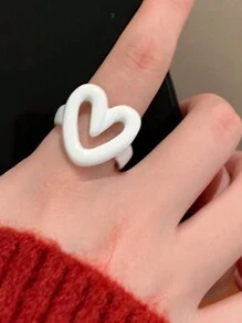 1 件时尚小众设计釉面心形可调节戒指，适合女士情人节、妈妈、母亲、母亲节、礼物 - 愛心 - 查看 4