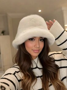 1 Women's Fashion Imitation Fur Bucket Hat - Thick Warm Windproof Winter Bucket Hat, Lined With Comfortable And Soft, Valentine's Day, New Year Dress Up Romantic Gifts Suitable For Friends, Wives, Family Ideal Gifts Winter Outfits