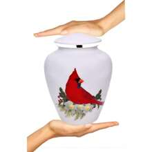 Adult Urn Red Cardinal Bird Cremation Urn | Human Ashes Adult Memorial Urn, Burial, Funeral Cremation Urns | 200 Cubic Inches (Large/Adult Urn) With Unique Velvet Bag - 紅衣主教大甕 - 查看 3