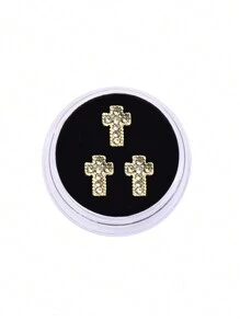 novani 3pcs/Box Vintage Tooth Gems, Crystal Rhinestone Metal Cross Tooth Gems, Diamond-Shaped Crystal Stones Metal Dental Jewelry - Gold - View 17