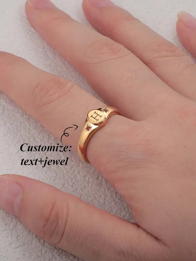 1pc Customized Fashion Ring With Engraved English Letter And 2pcs Birthstone, Simple Design Unique Combination Accessories,Gift For Father's Day,Mother's Day,Valentine's Day,Birthday,Anniversary,Friends,Graduation,Christmas