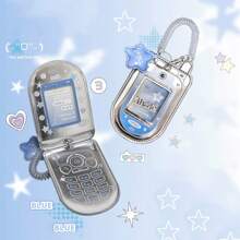 1pc Star Cute Kpop Photocard Holder Keychain Mobile Phone Shape Pu Leather Photo Card Holder Keychain Pink Blue Kawaii Flip Phone Shape Pc Holder Kpop Korean Star Pendant School Stationery Gifts Back To School