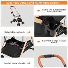 Foldable 4-Wheel Pet Stroller With Storage, Cup Holder, And Waterproof Cover For Small Dogs And Cats Dog Stroller 3-In-1 Foldable Gear For Cat Puppy Small Dogs - 卡其色 - 查看 3