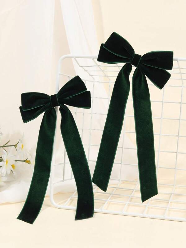 2 peças de grampos de laço de cabelo de veludo para meninas, laços de cabelo de flanela com duas caudas longas, grampo de cabelo de jacaré, acessórios de cabelo para crianças e adolescentes, grampos de cabelo de outono e inverno, adequados para a vida diária, feriados