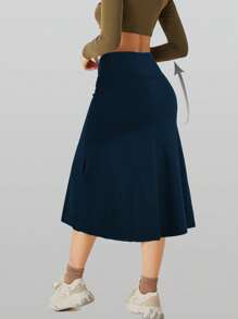 RUNONWHEELS 5 Halloween Women's Midi Length Skorts Skirts With Pockets Modest Skirts 29" Long Knee Length Athletic Skorts High Waisted Tummy Control - Navy Blue - View 4