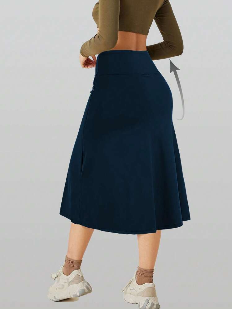 RUNONWHEELS 5 Halloween Women's Midi Length Skorts Skirts With Pockets Modest Skirts 29" Long Knee Length Athletic Skorts High Waisted Tummy Control Summer - Navy Blue - View 4