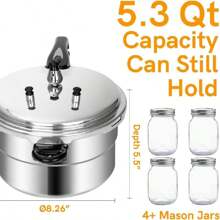 BriSunshine 5.3 Quart Pressure Cooker, 10 Psi Induction Compatible Pressure Canner W/Multiple Pressure Control & Protection, Canning Rack Included - Silver - View 8